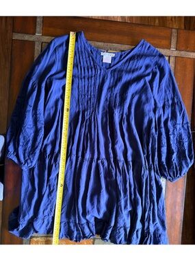 Blue Pintuck V-Neck Tiered Tunic gunit mini dress embroidered sleeves xl cottage